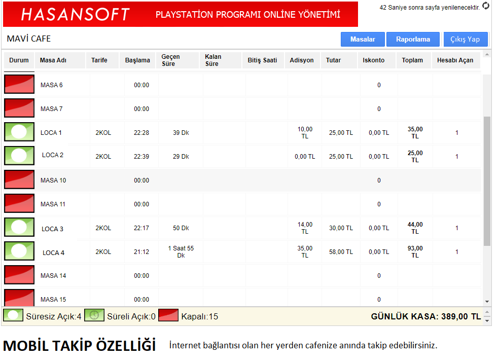 Playstation Cafe Programı Mobil Cep Telefonu Arayüzü